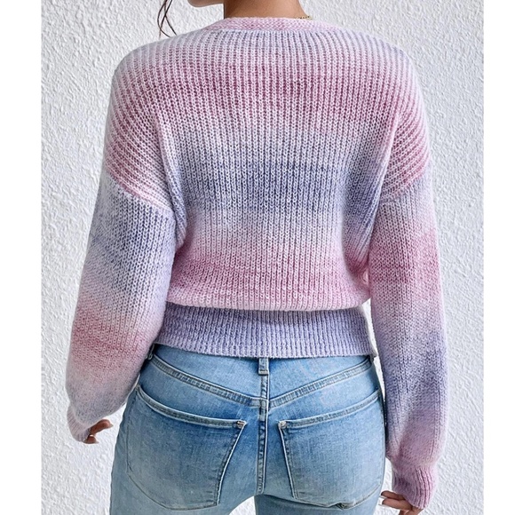 Cozy Colorful Ombre Surplice Sweater Top - Picture 5 of 8